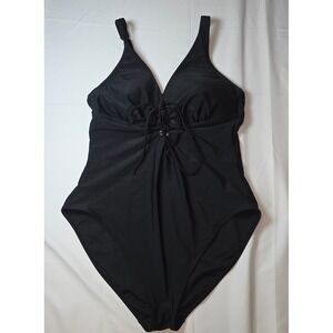 Adore Me Black Lace Up V-Neck One Piece Swimsuit Plus Size 1X ADM181